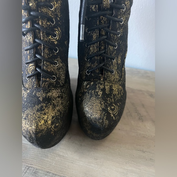 Jeffrey Campbell Havana Last Metallic Flower Platform Boots Handmade Shoes - Picture 8 of 14